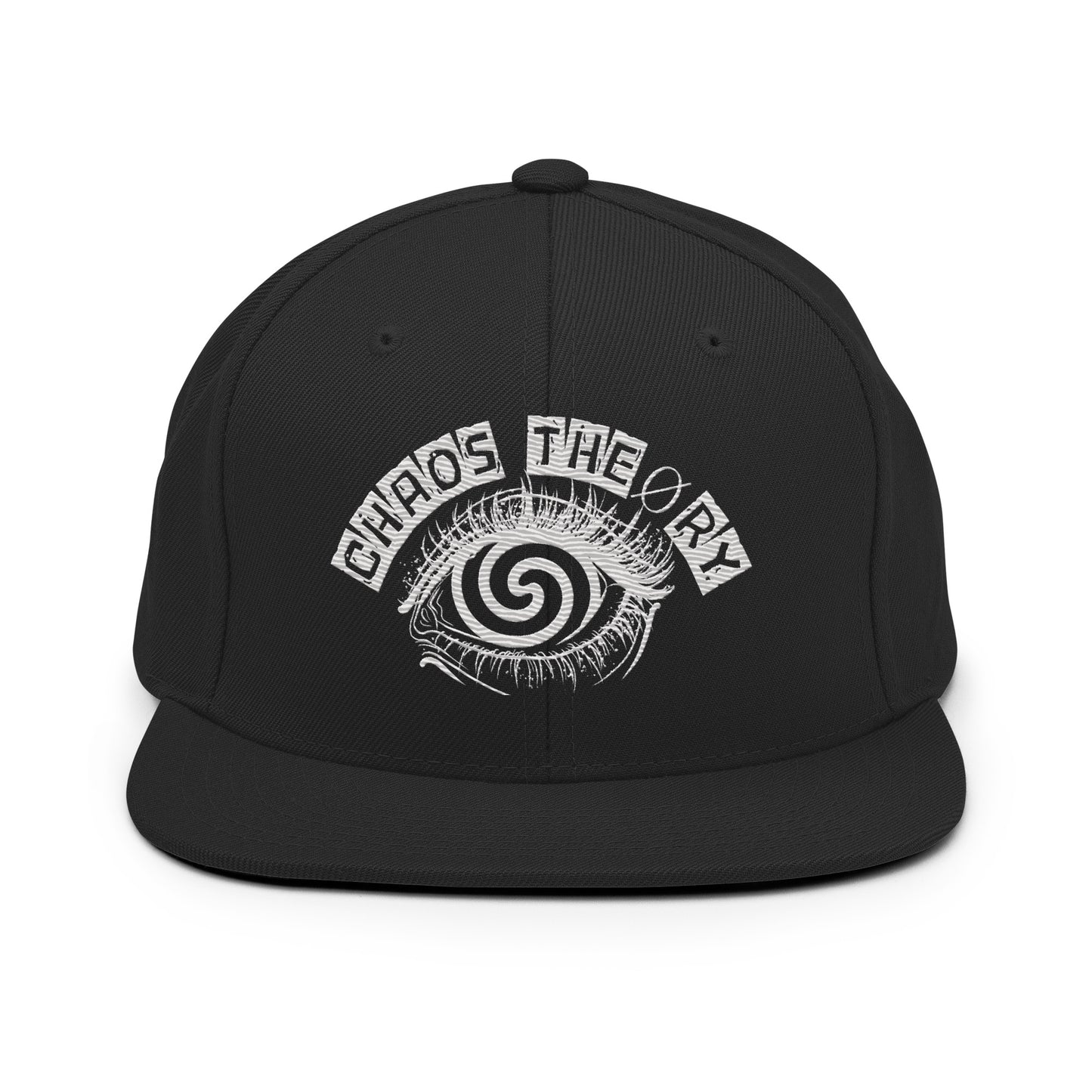Chaos Theøry Hypnotic Eye Embroidered Snapback black streetwear hat with spiral eye logo
