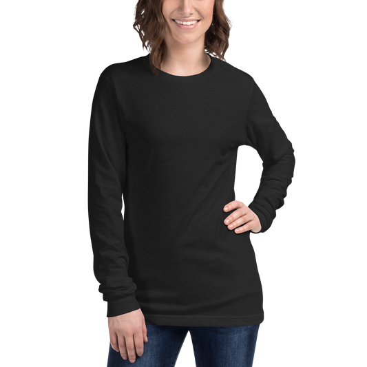 Front of black heather Diagnosis Pending long sleeve shirt with a clean, unprinted front.