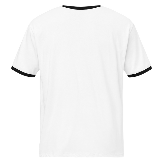 Back view of the Smile, It’s Rotting Up There white ringer tee with black trim and a plain, unprinted back.