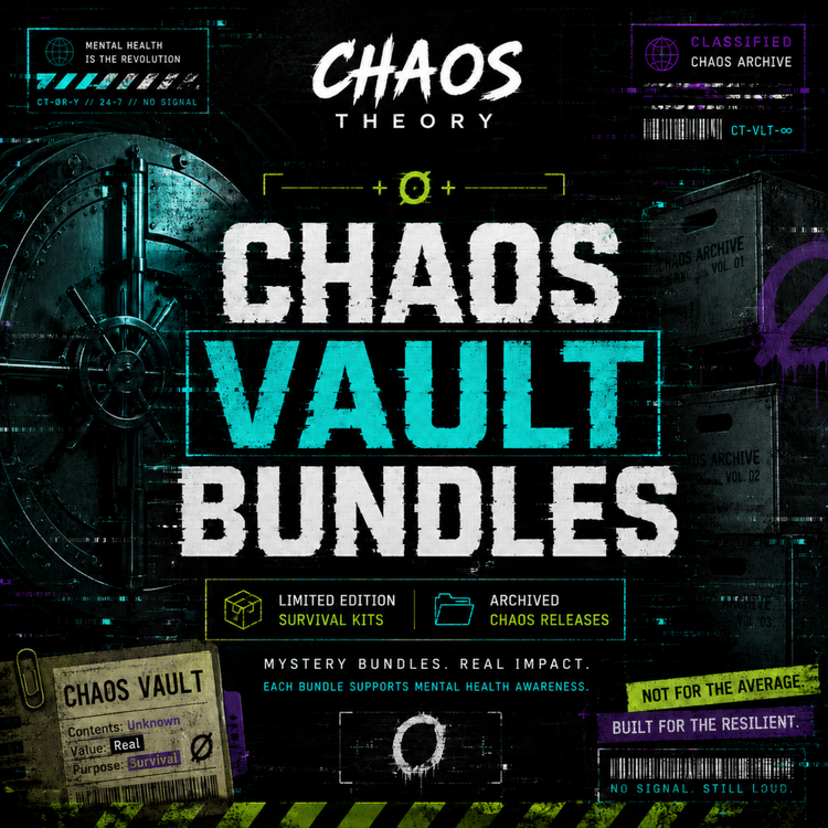 Chaos Theory Chaos Vault Bundles promo graphic with survival kits and mental health awareness text