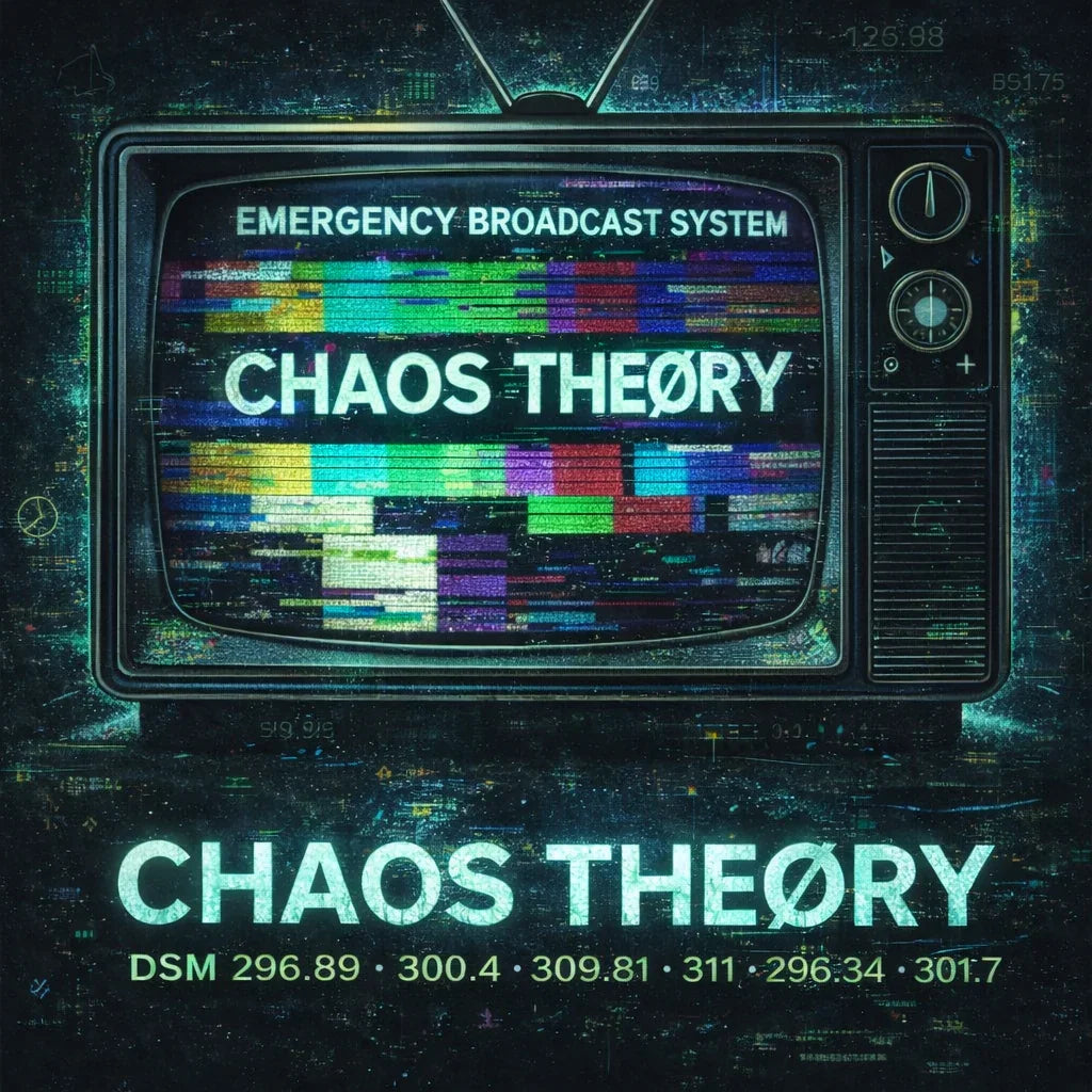 Chaos Theøry digital gift card with glitch television artwork