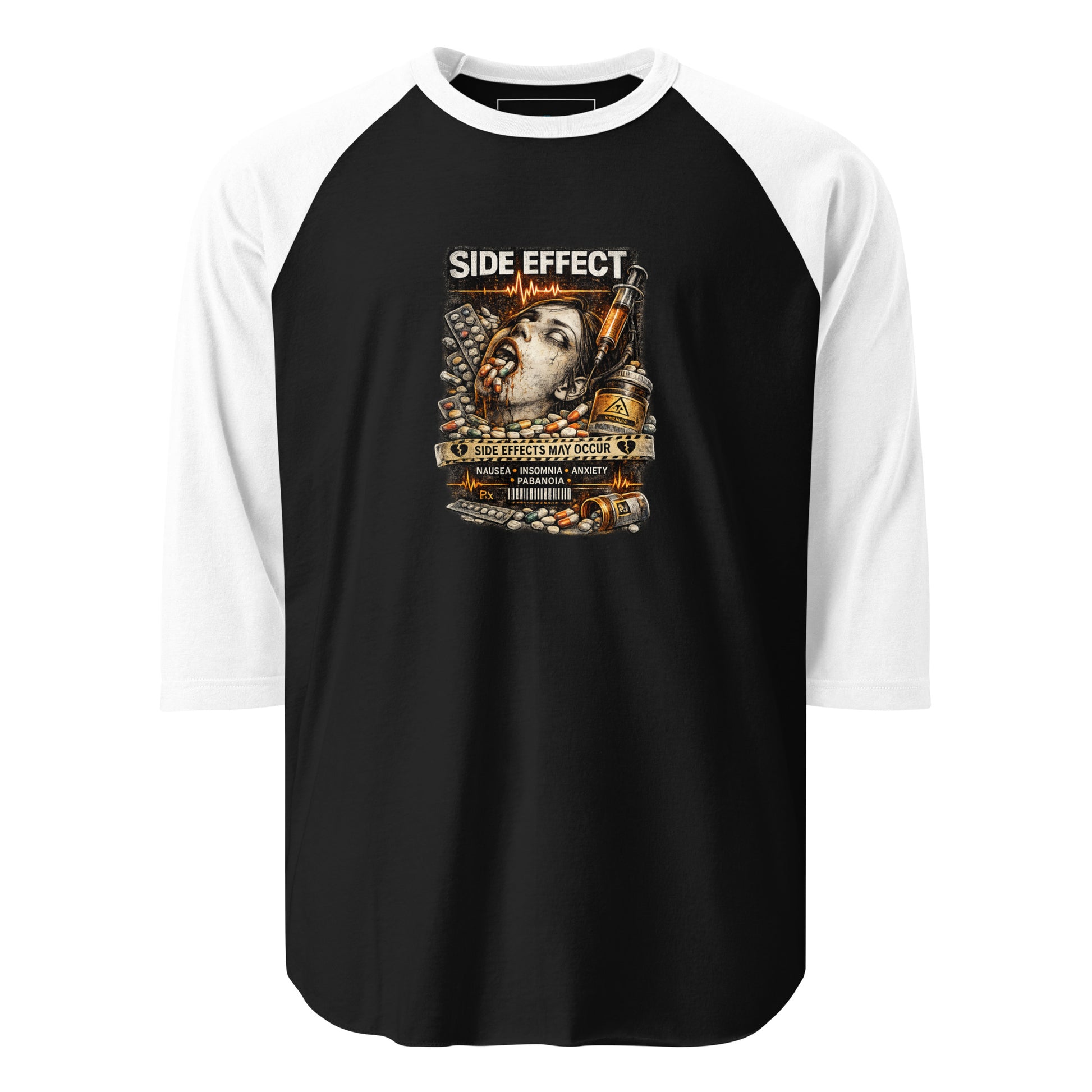 Side Effect T-Shirt black Chaos Theøry mental health graphic tee with medication side effects artwork