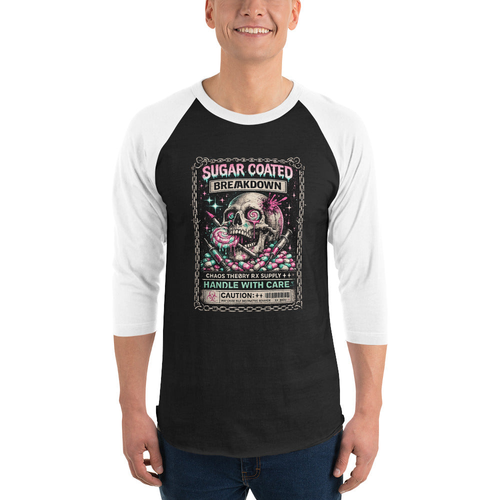 Model wearing the Sugar Coated Breakdown graphic tee by Chaos Theøry