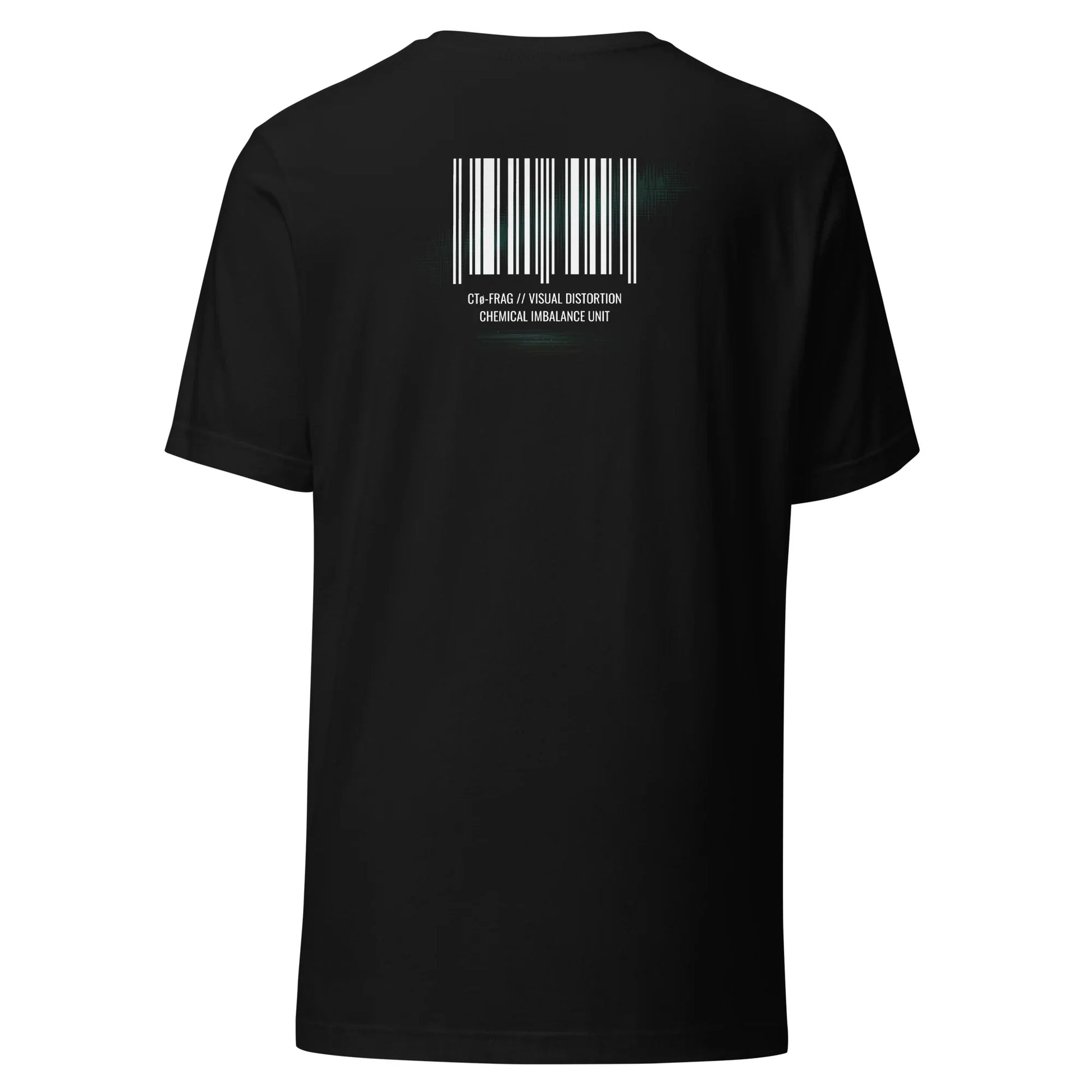 Back view of Healing in Hard Mode Graphic Tee with small Chaos Theøry design on black shirt
