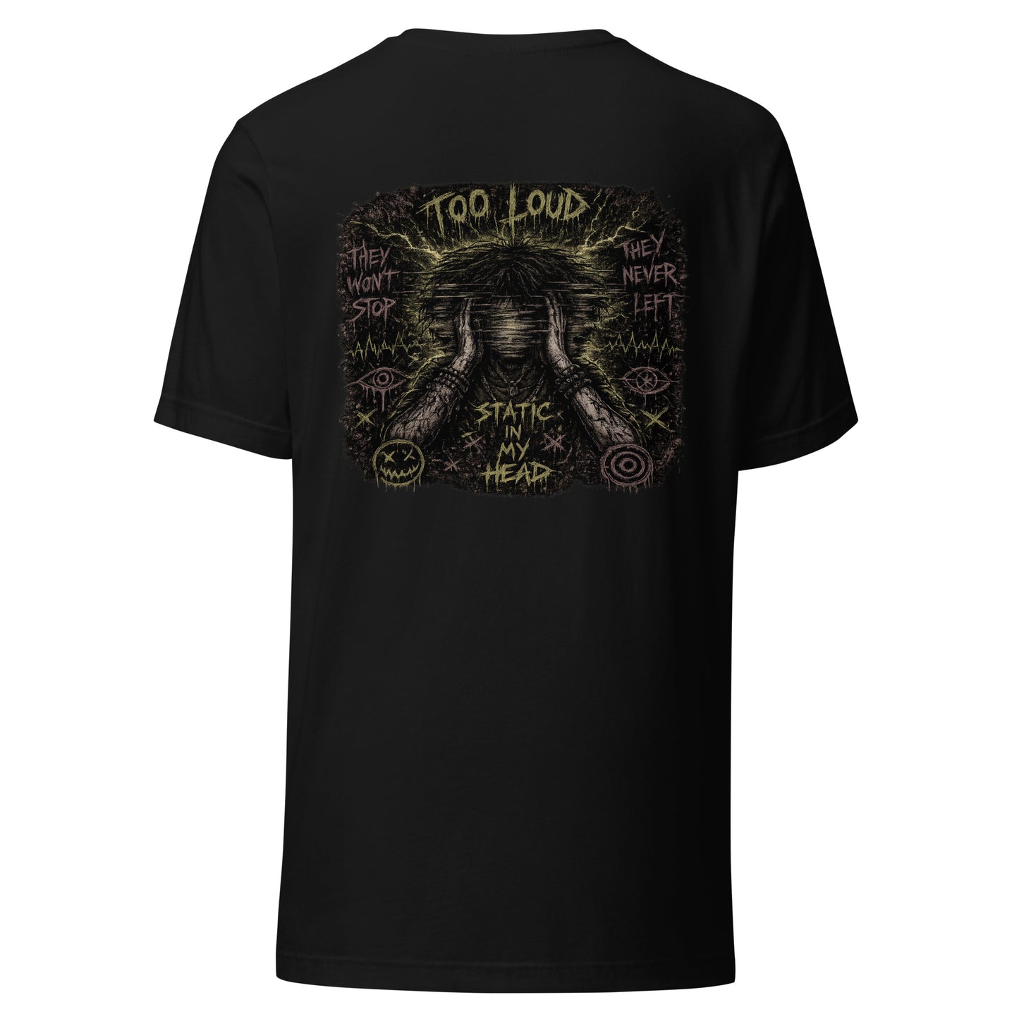 Back view of Static In My Head Graphic Tee showing black streetwear shirt design