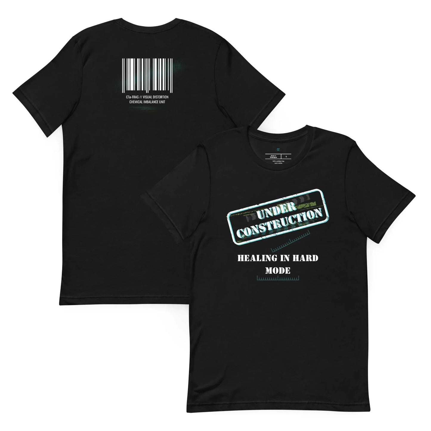 Healing in Hard Mode Graphic Tee black mental health streetwear shirt with recovery artwork by Chaos Theøry