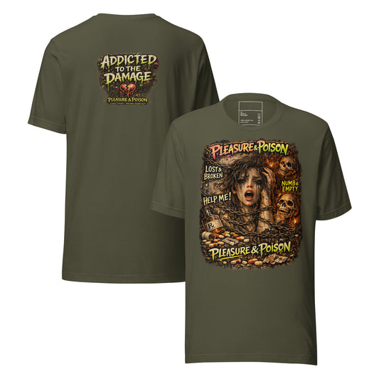 Pleasure & Poison T-Shirt black Chaos Theøry mental health graphic tee with addiction and toxic coping artwork