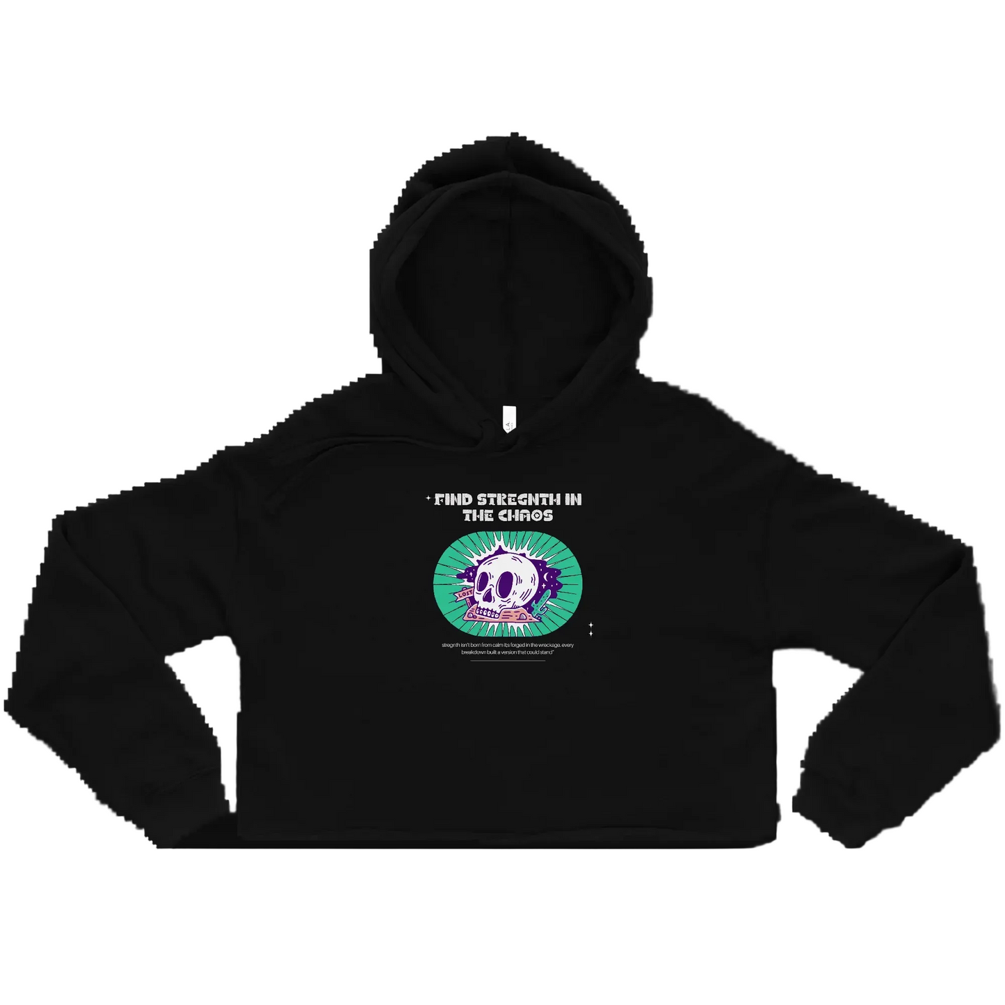 Chaos Skull Cropped Fleece Hoodie black women’s streetwear hoodie with skull artwork by Chaos Theøry